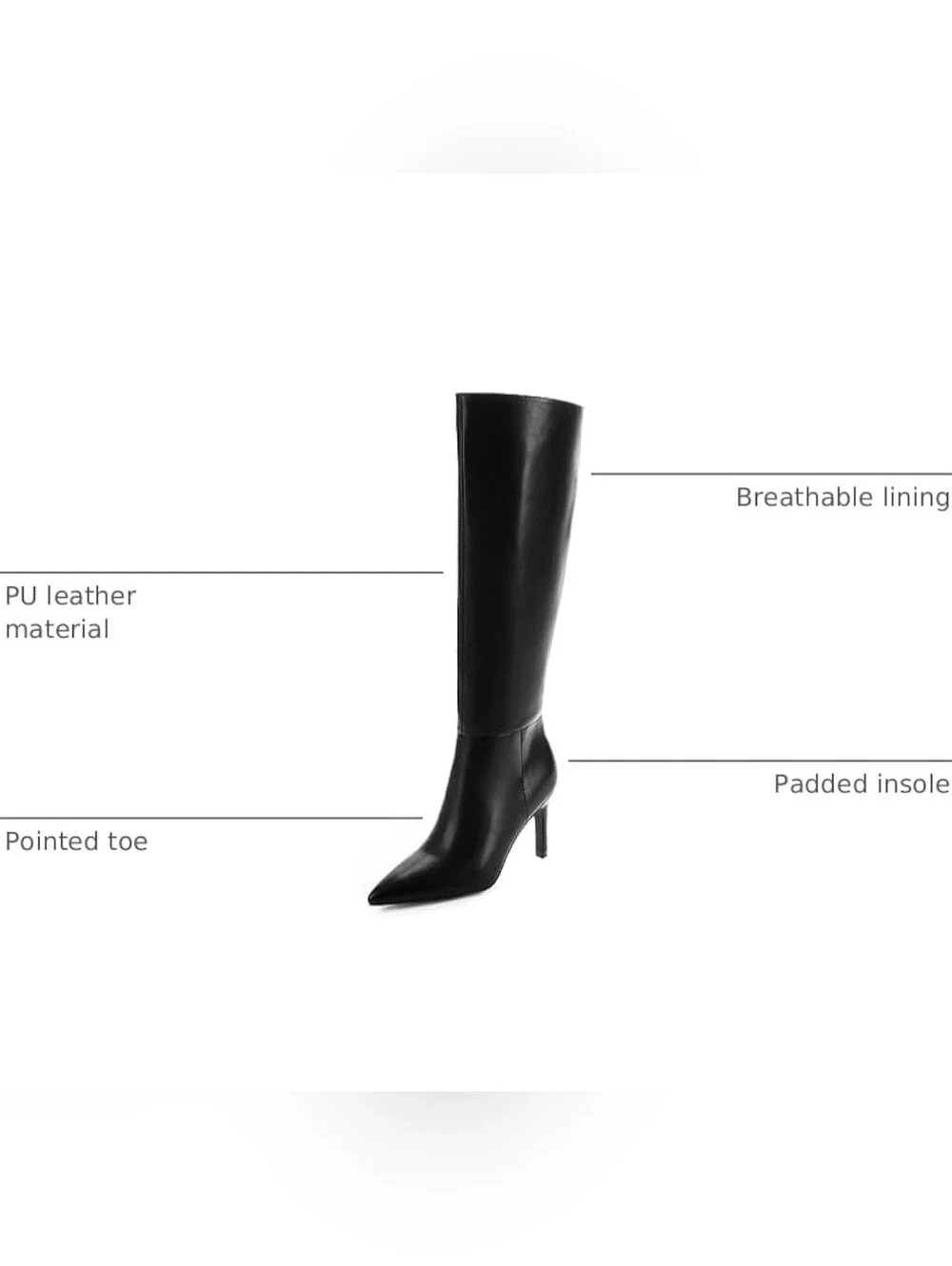 Knee High Boots Women Pointed Toe Tall Boots 3 In Stiletto High Heel Sz 6
